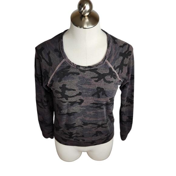 Sundry Camo Raglan Pullover Sweatshirt Womens XS Gray Black‎ - Picture 1 of 9
